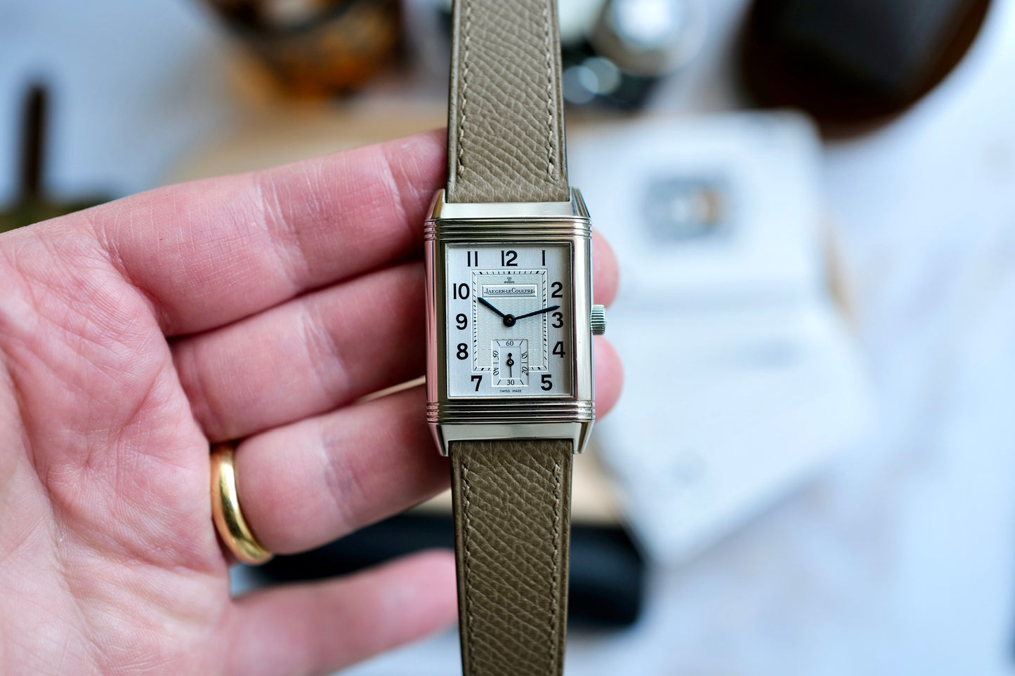 Taupe Epsom leather watch strap