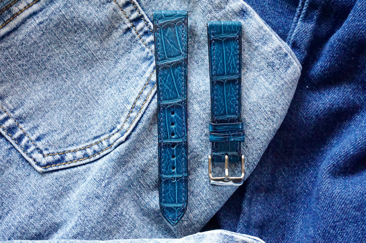 Aizome Blue Crocodile leather watch strap
