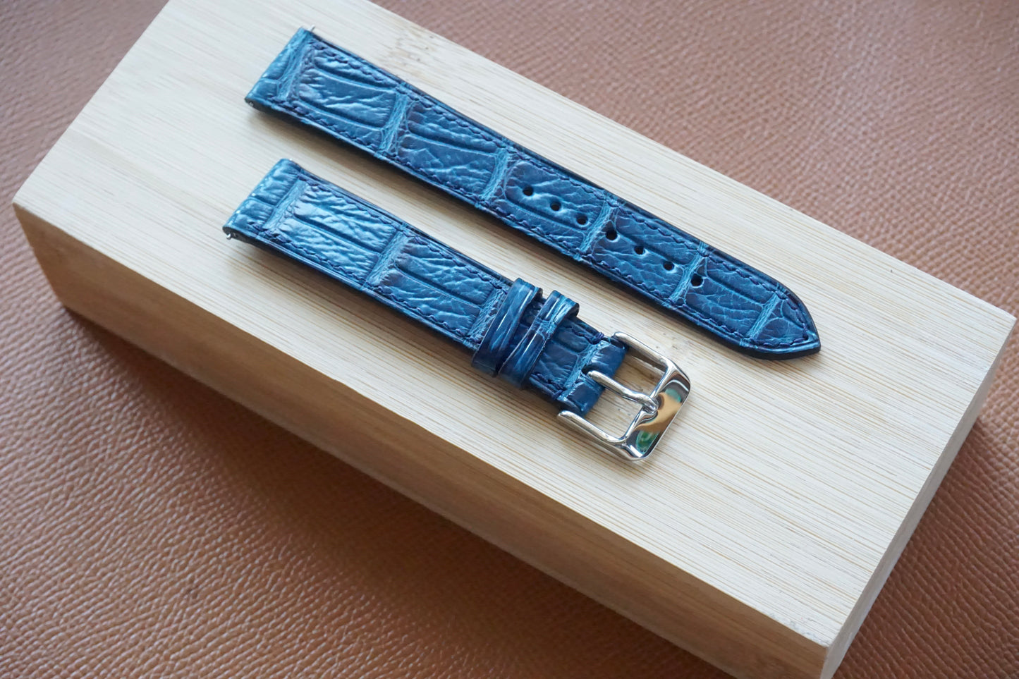 Aizome Blue Crocodile leather watch strap