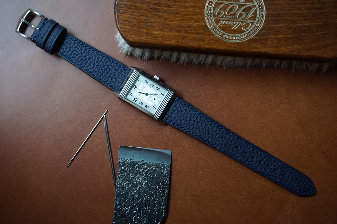 Navy Blue French Alpine calf leather watch strap. 12mm-24mm