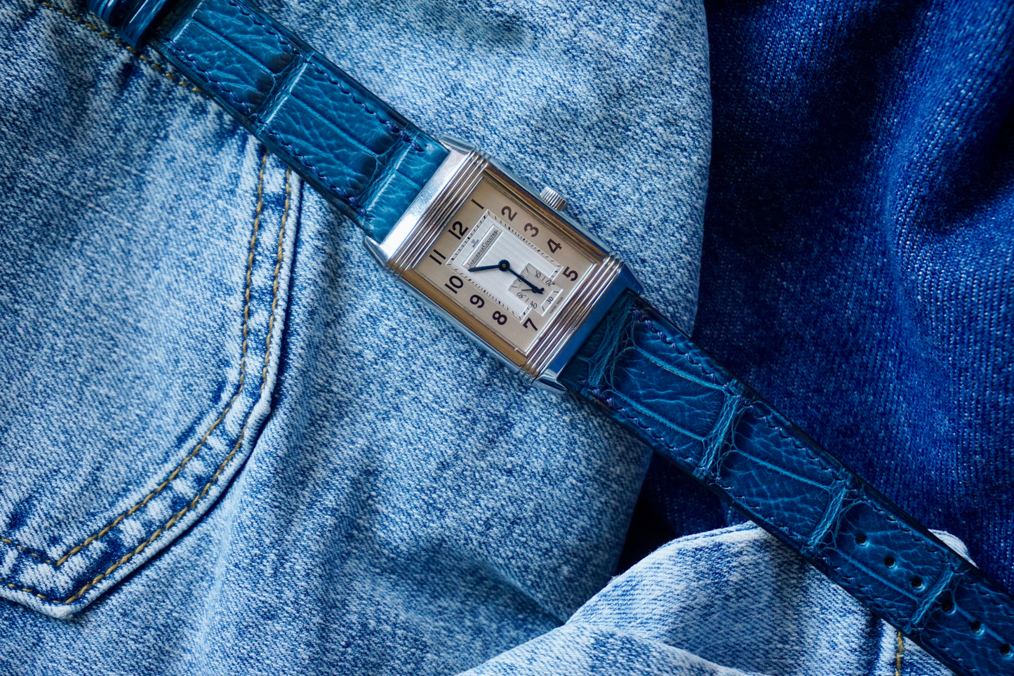 Aizome Blue Crocodile leather watch strap