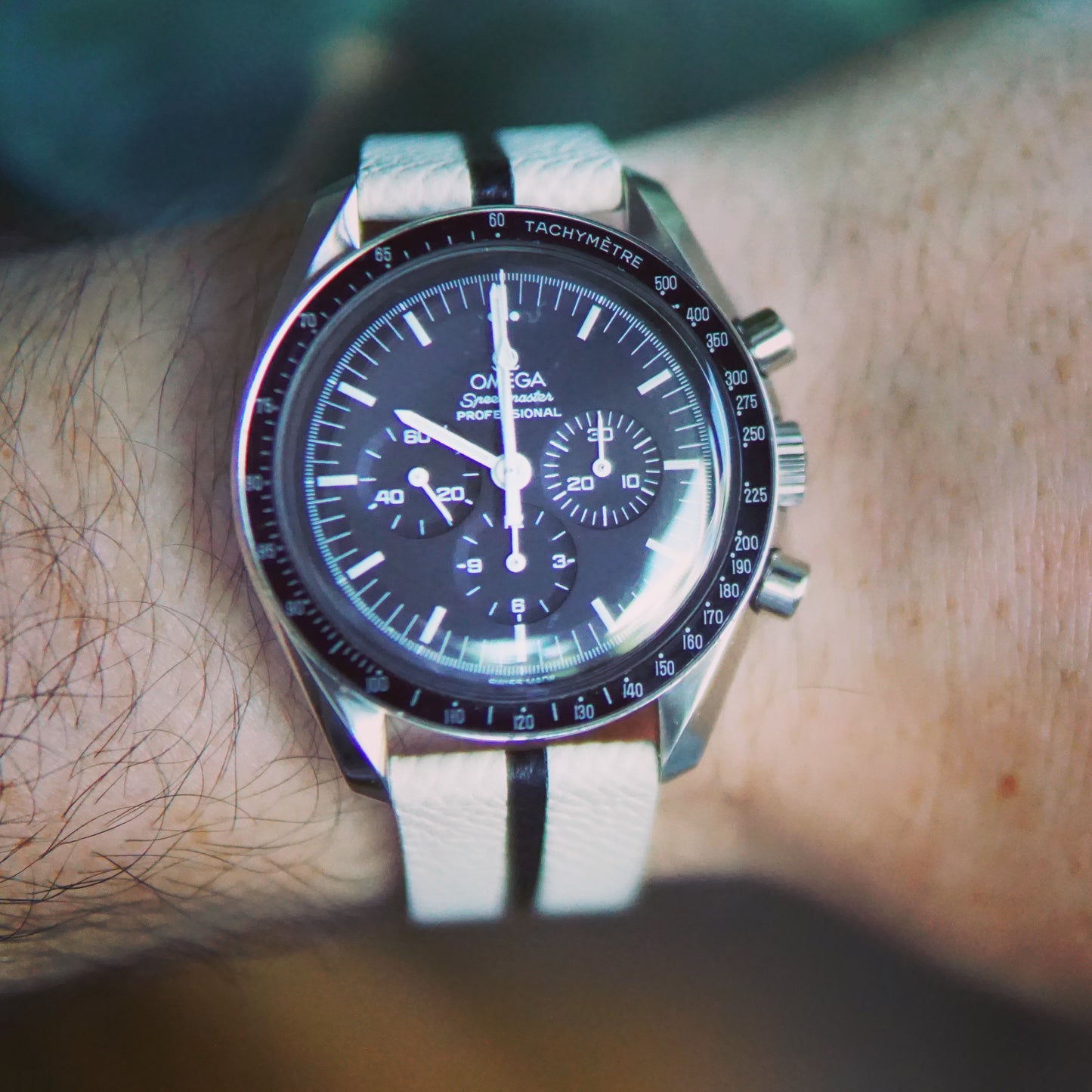 Black and white stripe watch strap.