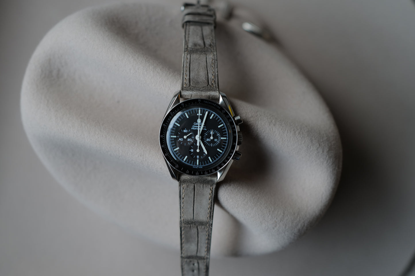 Grey suede crocodile leather watch strap