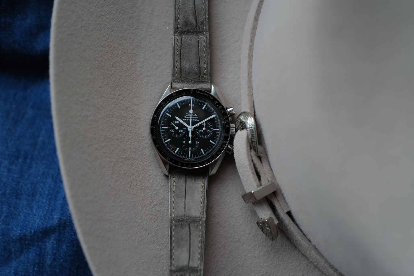 Grey suede crocodile leather watch strap