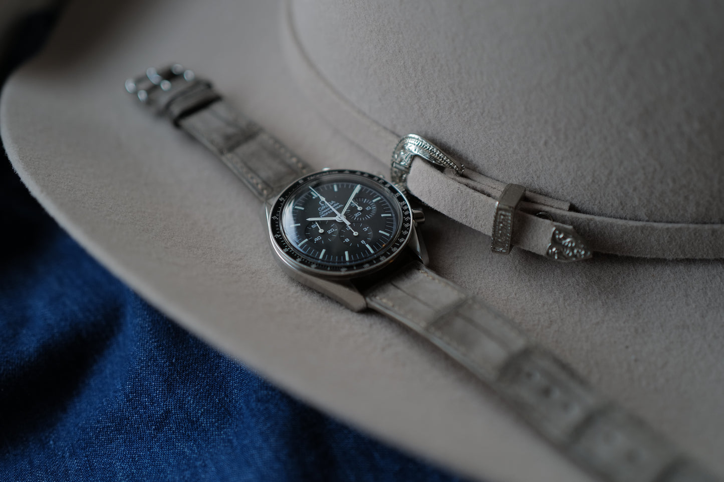 Grey suede crocodile leather watch strap
