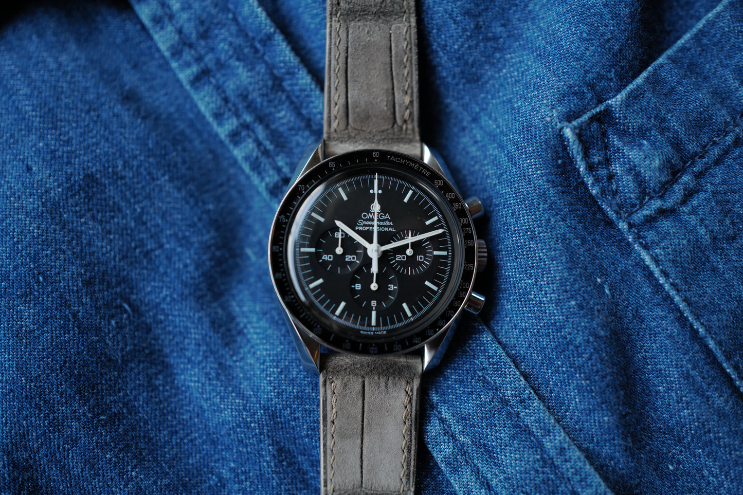 Grey suede crocodile leather watch strap