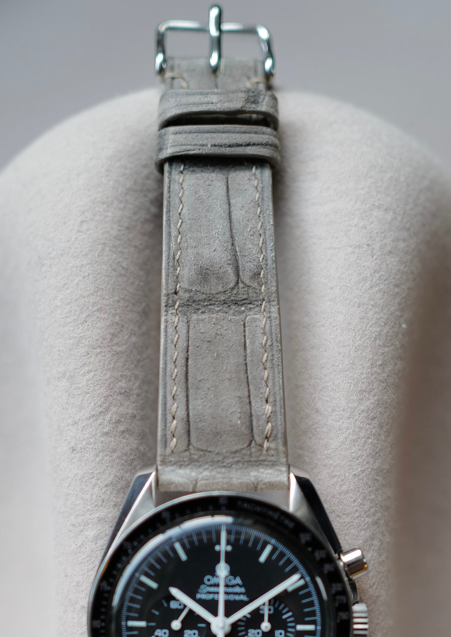 Grey suede crocodile leather watch strap