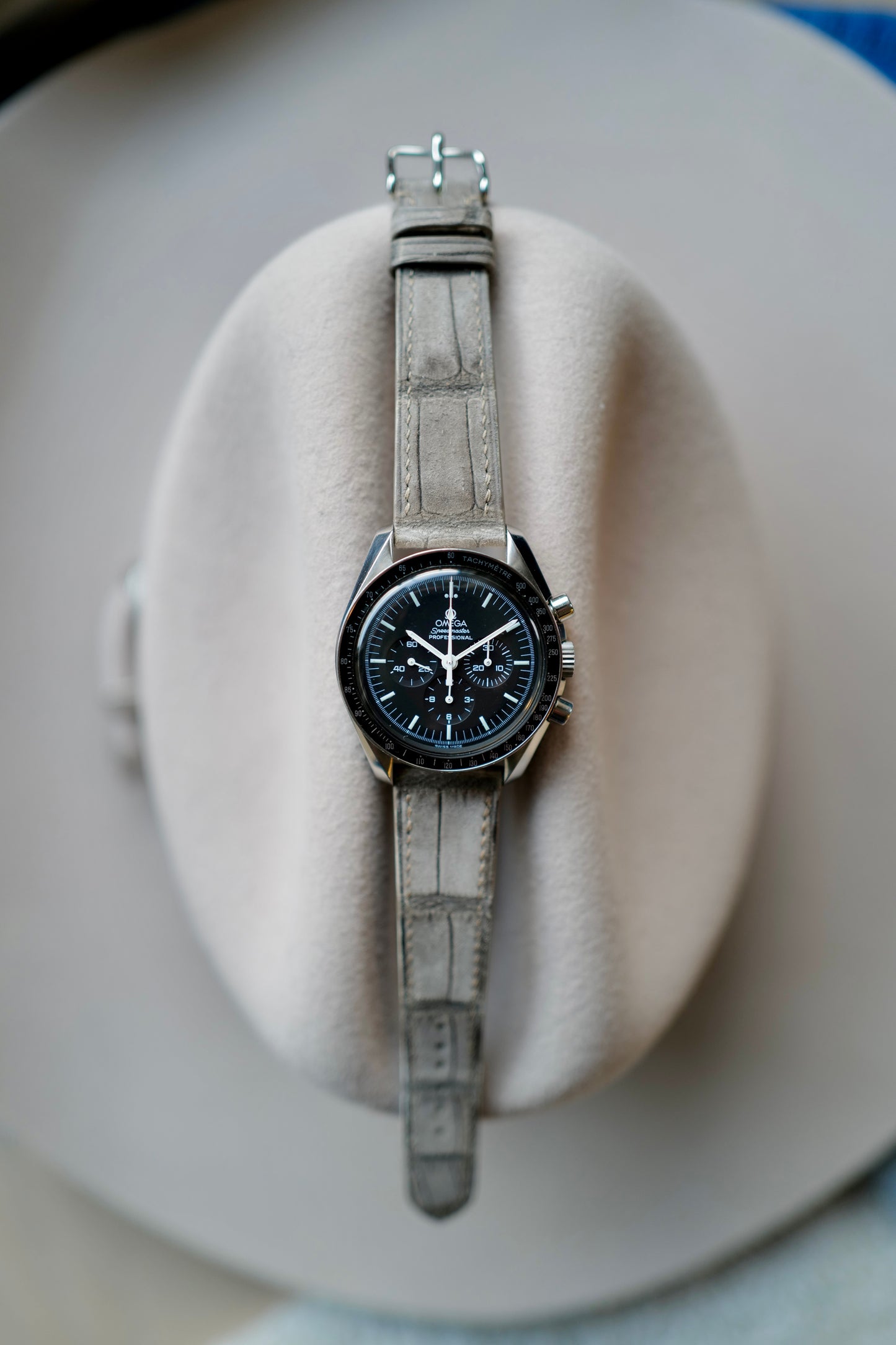 Grey suede crocodile leather watch strap