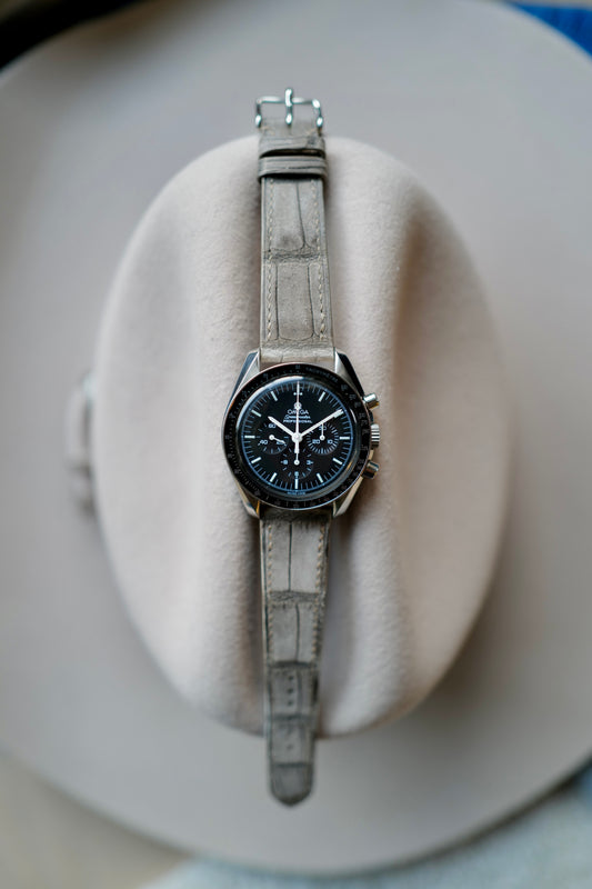 Grey suede crocodile leather watch strap