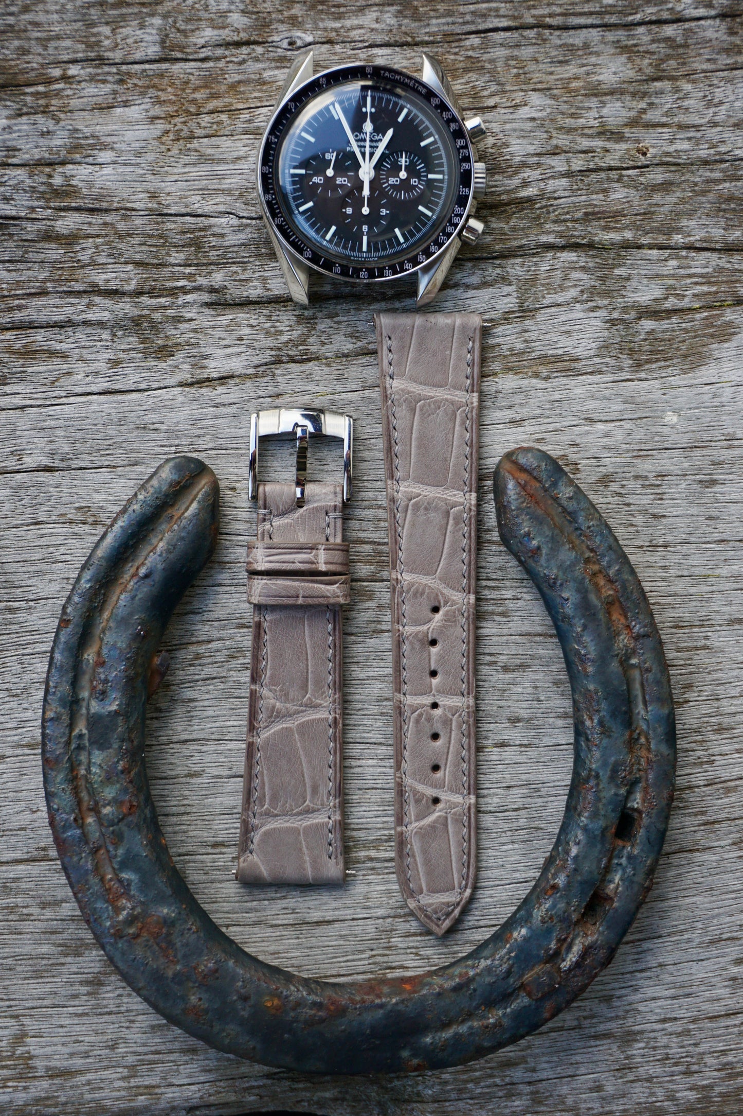 Grey alligator leather watch strap