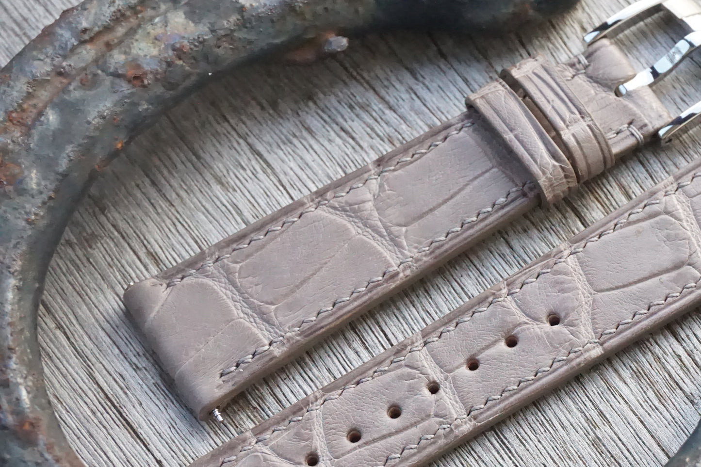 Grey alligator leather watch strap