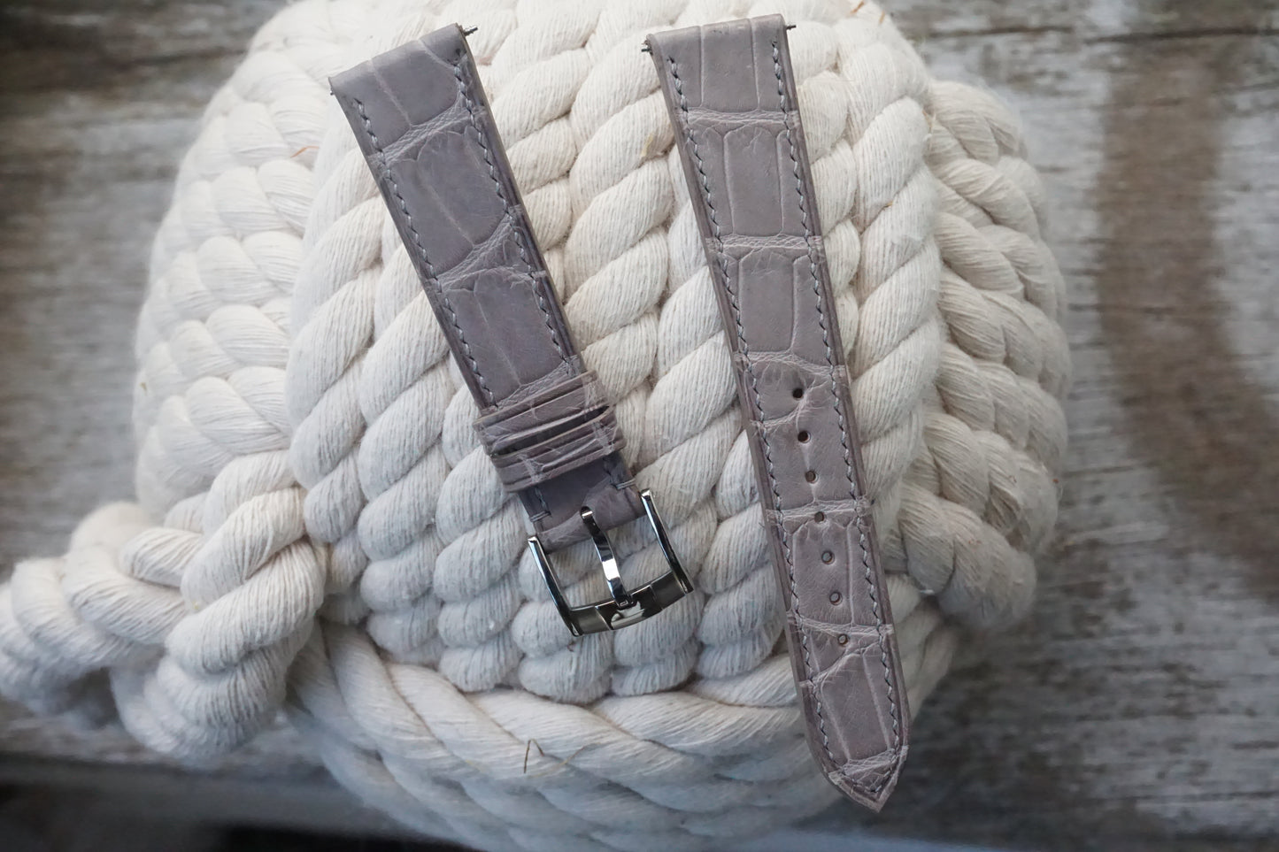 Grey alligator leather watch strap