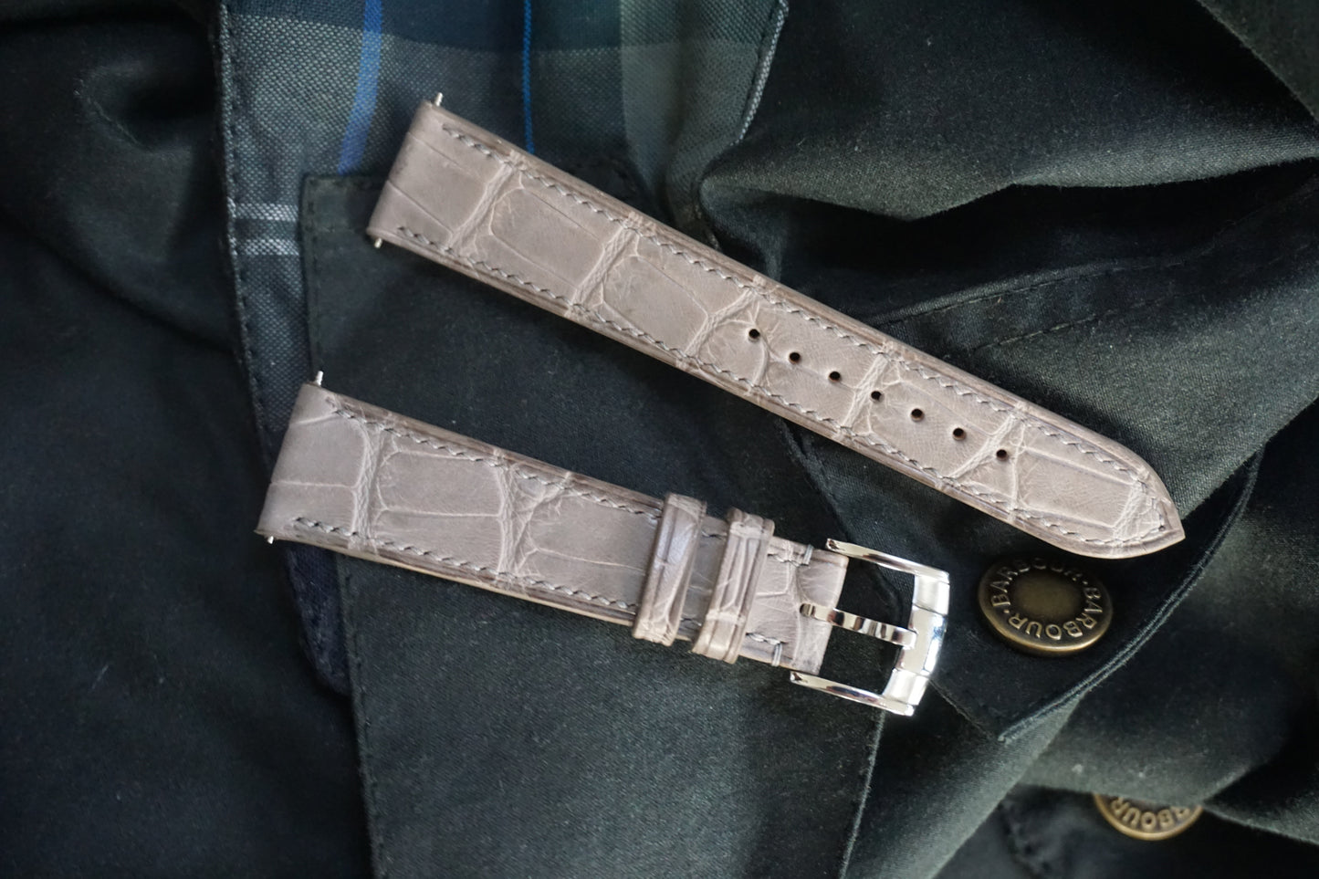 Grey alligator leather watch strap