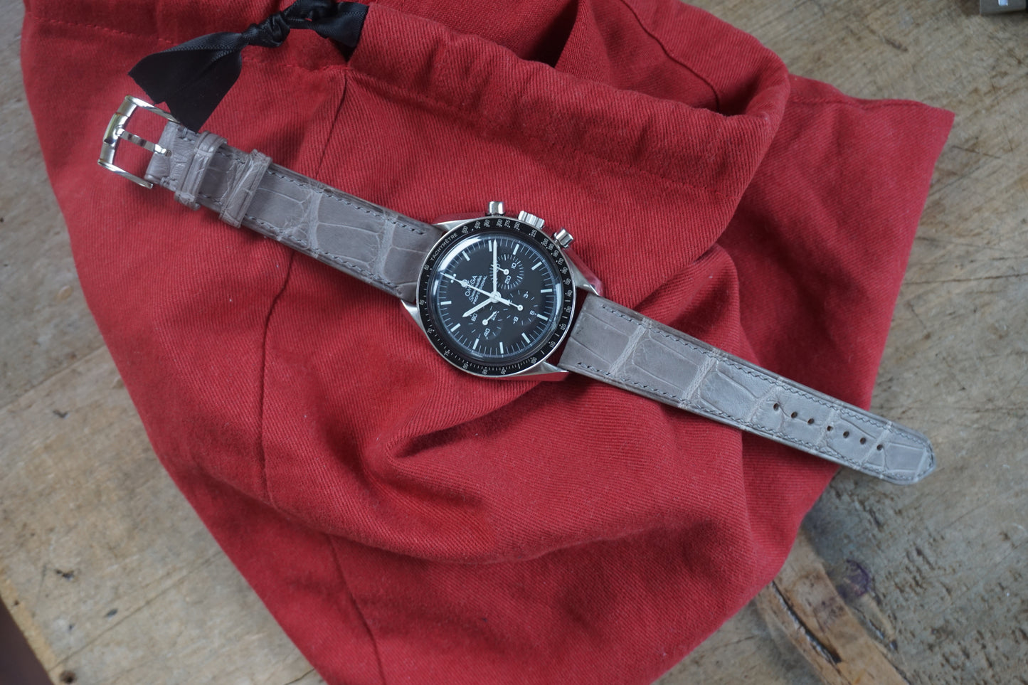 Grey alligator leather watch strap