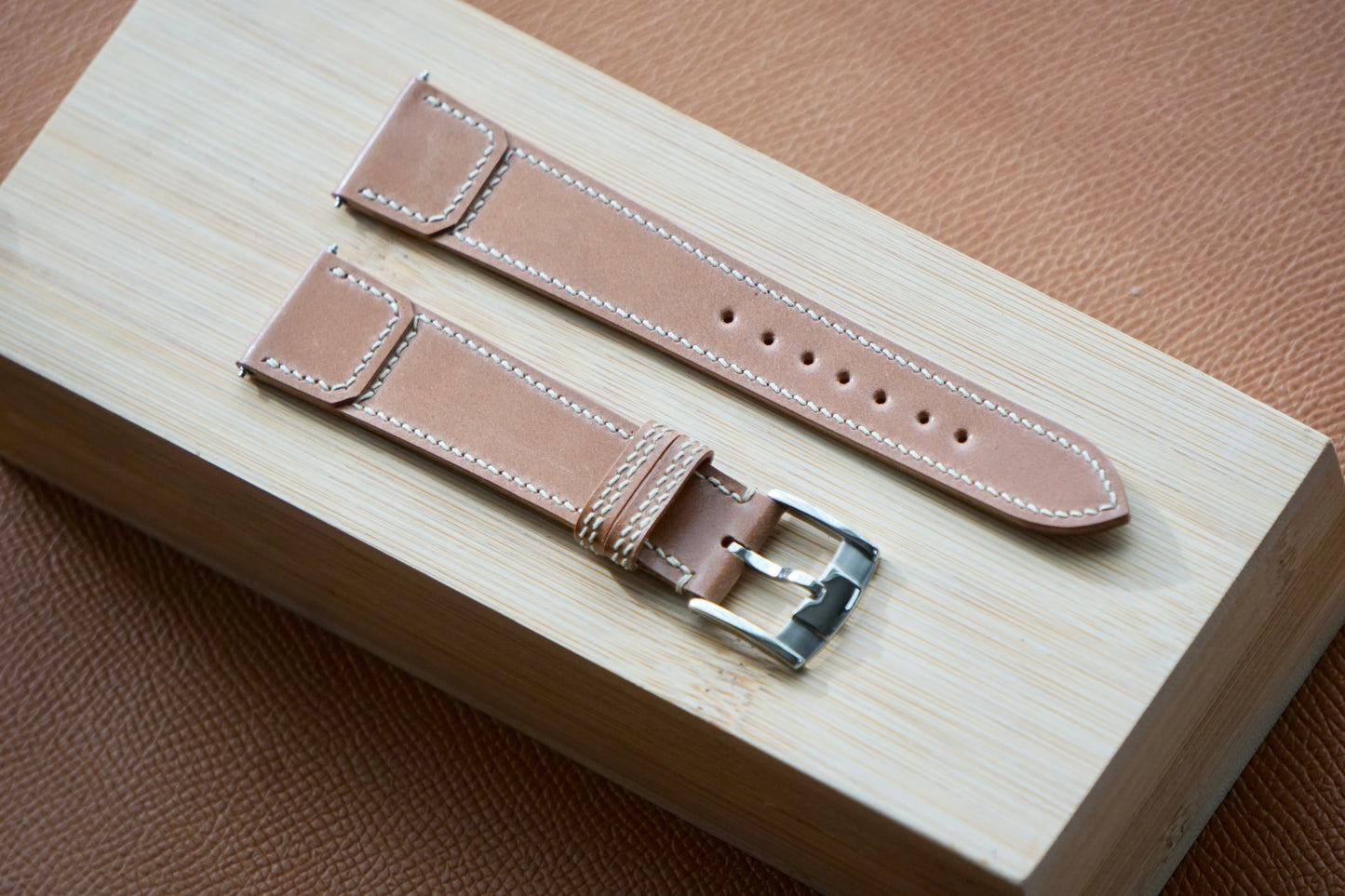 Natural coloured Reverso style shell cordovan watch strap.