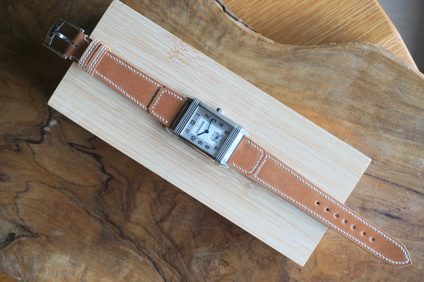 Natural coloured Reverso style shell cordovan watch strap.