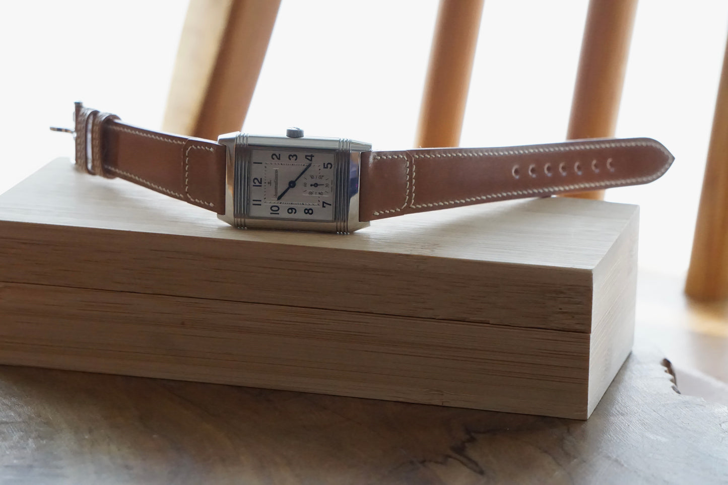Natural coloured Reverso style shell cordovan watch strap.
