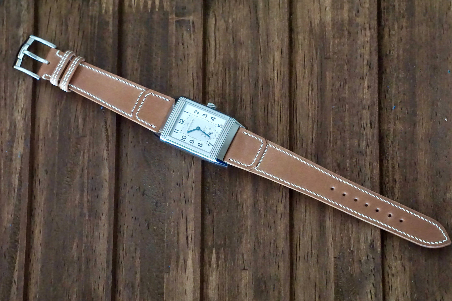 Natural coloured Reverso style shell cordovan watch strap.