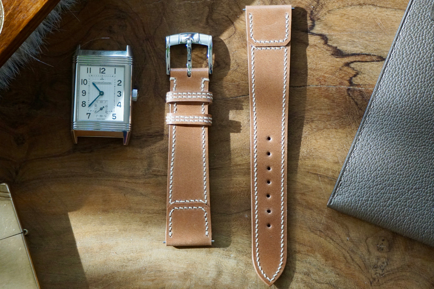 Natural coloured Reverso style shell cordovan watch strap.