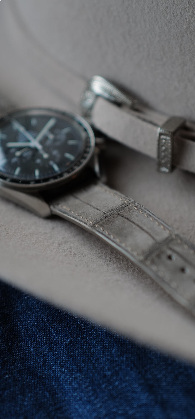 Grey suede crocodile leather watch strap