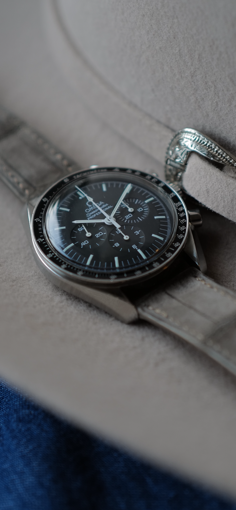 Grey suede crocodile leather watch strap