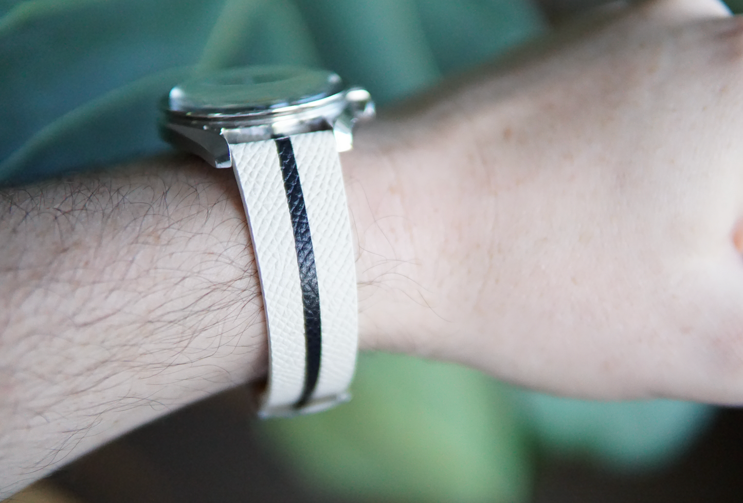 Black and white stripe watch strap.
