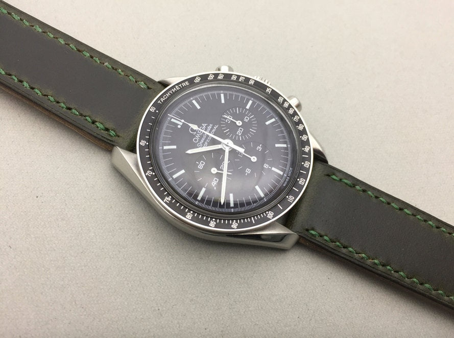 Deep green Horween Chromexcel watch strap