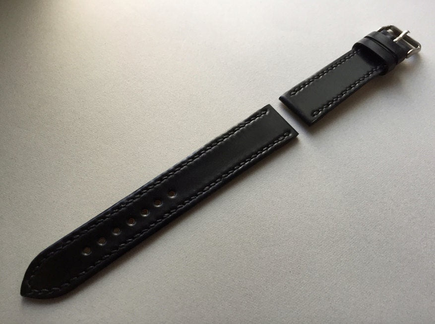 All black Horween shell cordovan watch strap