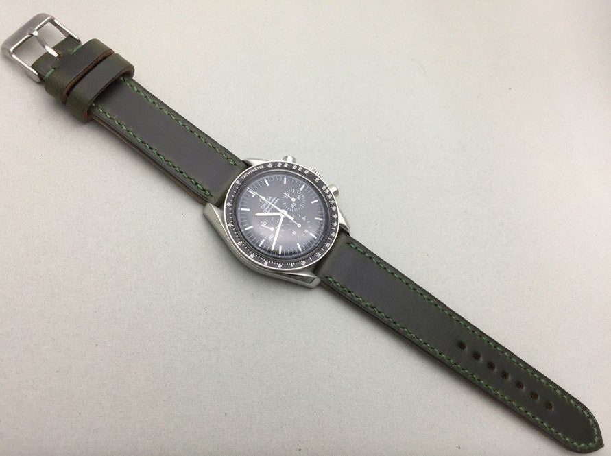 Deep green Horween Chromexcel watch strap