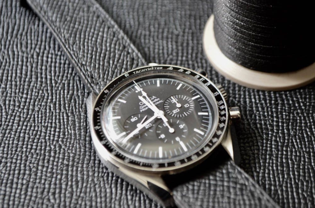 All Black Epsom leather watch strap