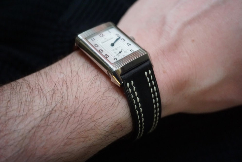 Black Double stitched Horween Chromexcel watch strap