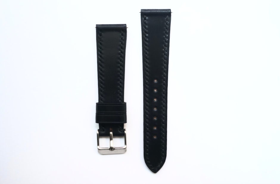 All black Horween shell cordovan watch strap
