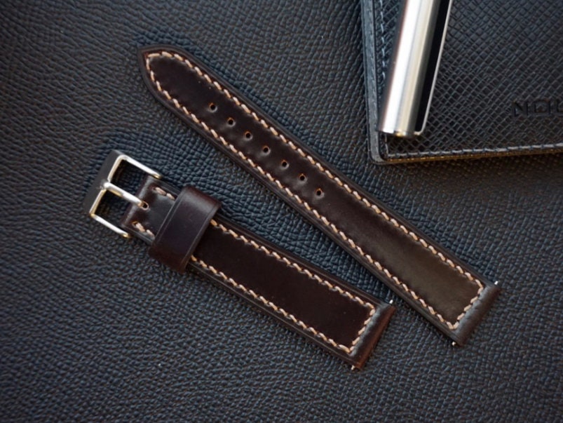 Box stitched no8 Horween shell cordovan watch strap