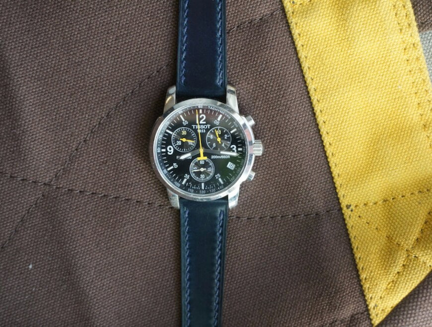 Navy blue Horween Shell cordovan watch strap