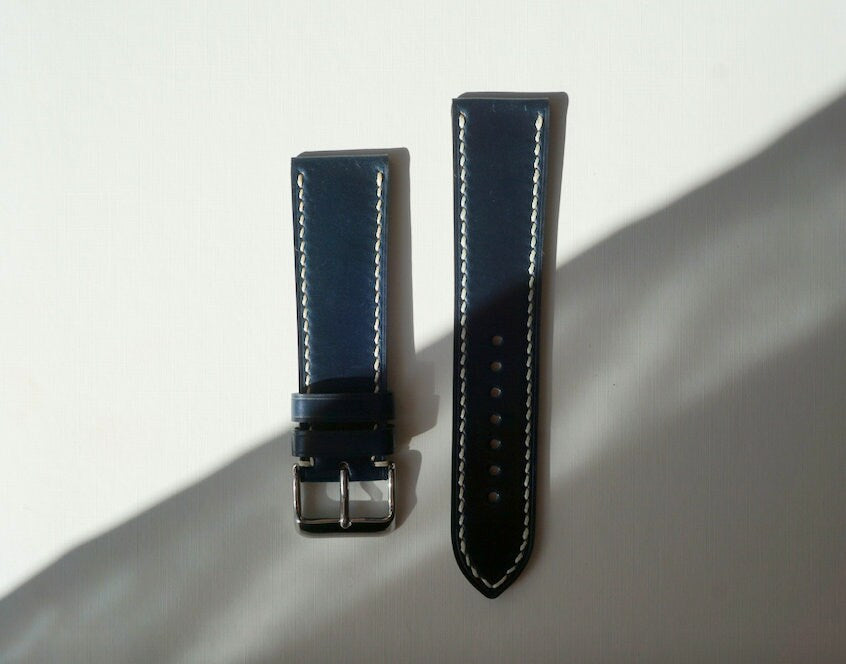 Navy blue Horween Shell cordovan watch strap