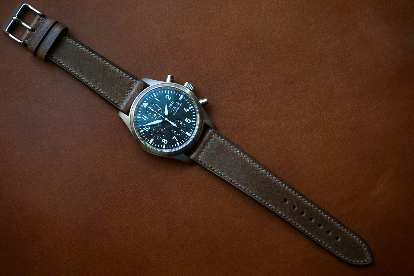 Box stitched Horween Chromexcel natural watch strap