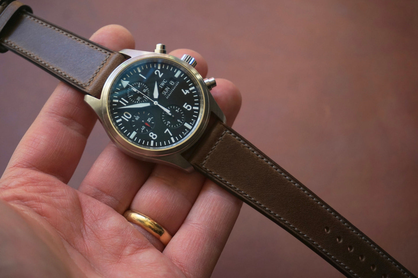 Box stitched Horween Chromexcel natural watch strap