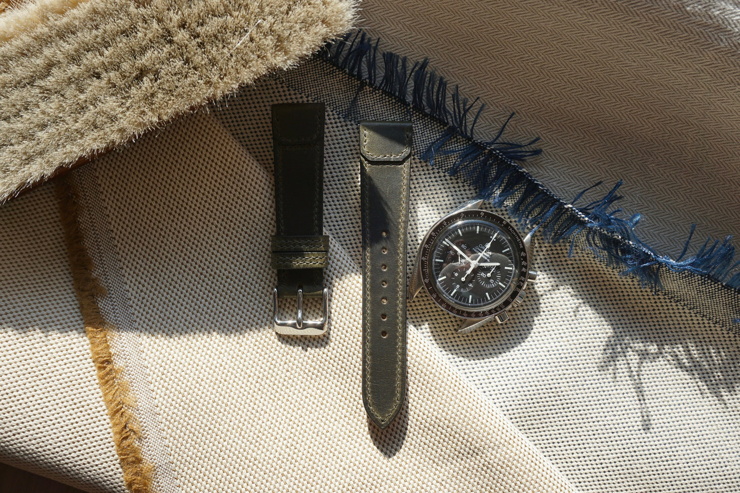 Reverso style watch strap in Green Chromexcel watch strap