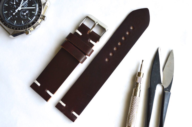 Two stitch Horween No.8 shell cordovan watch strap
