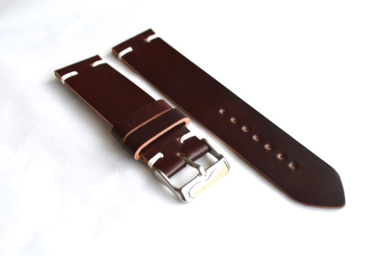Two stitch Horween No.8 shell cordovan watch strap