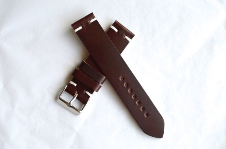 Two stitch Horween No.8 shell cordovan watch strap