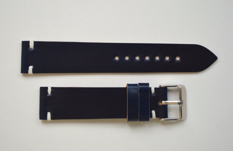 Two stitch- Horween Navy blue shell cordovan watch strap