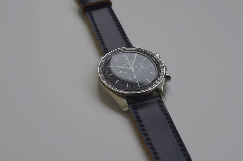 Navy blue Horween Shell cordovan watch strap