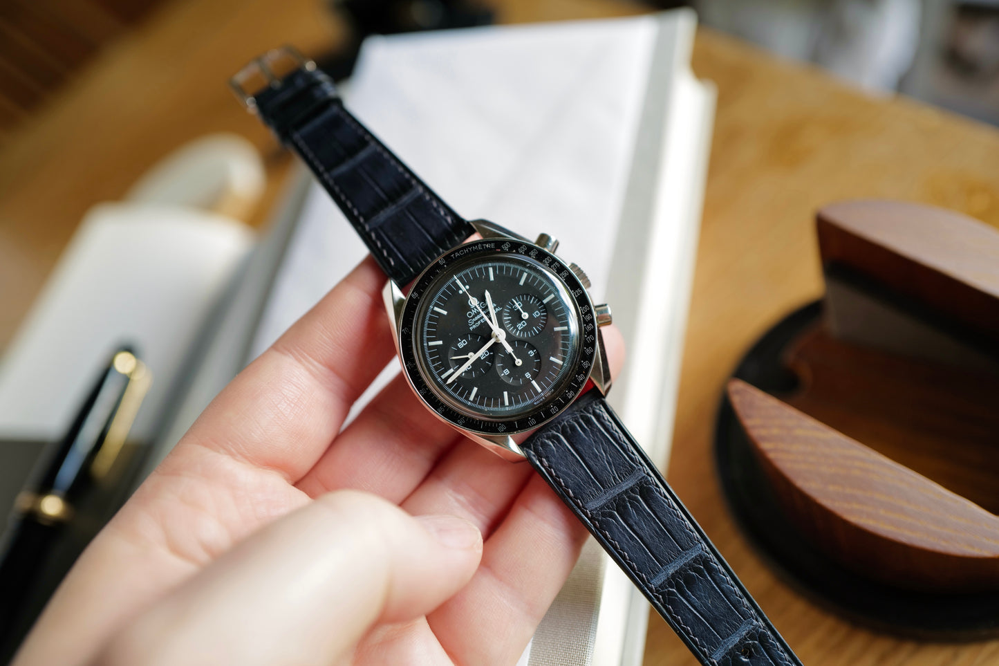 Deep slate blue crocodile strap