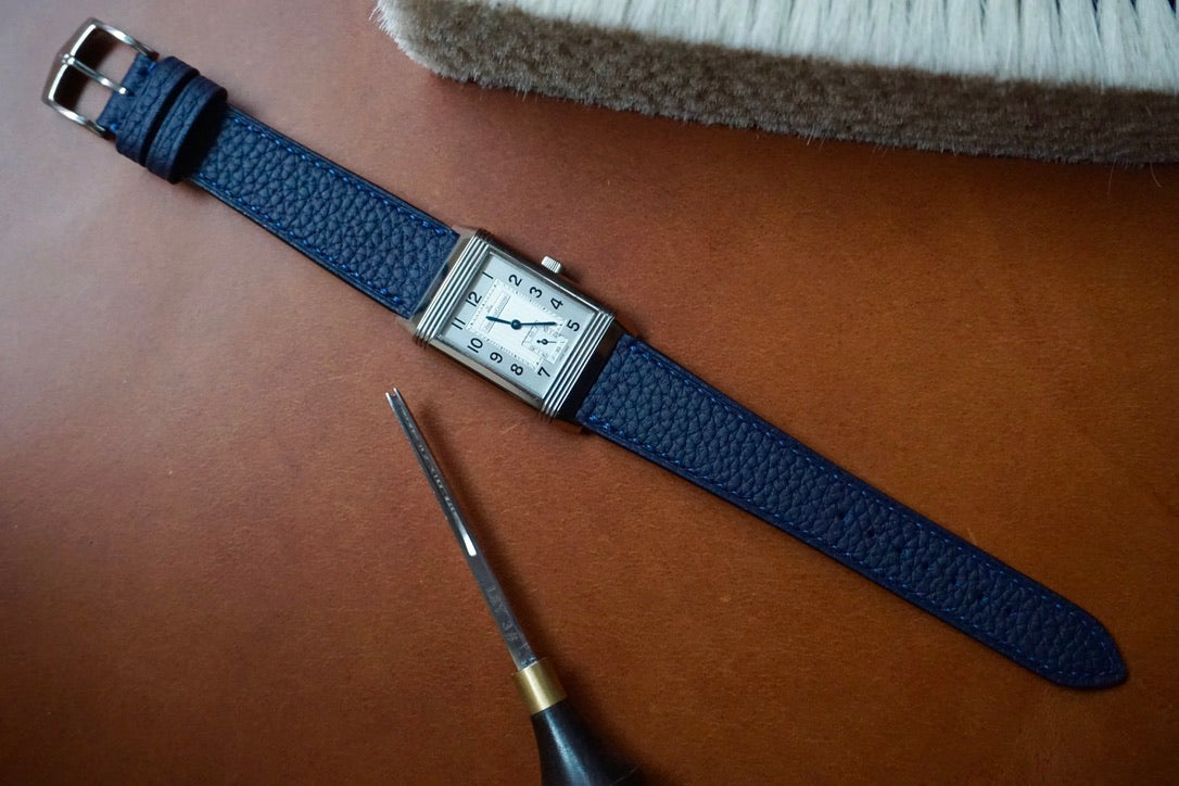 Navy Blue French Alpine calf leather watch strap. 12mm-24mm