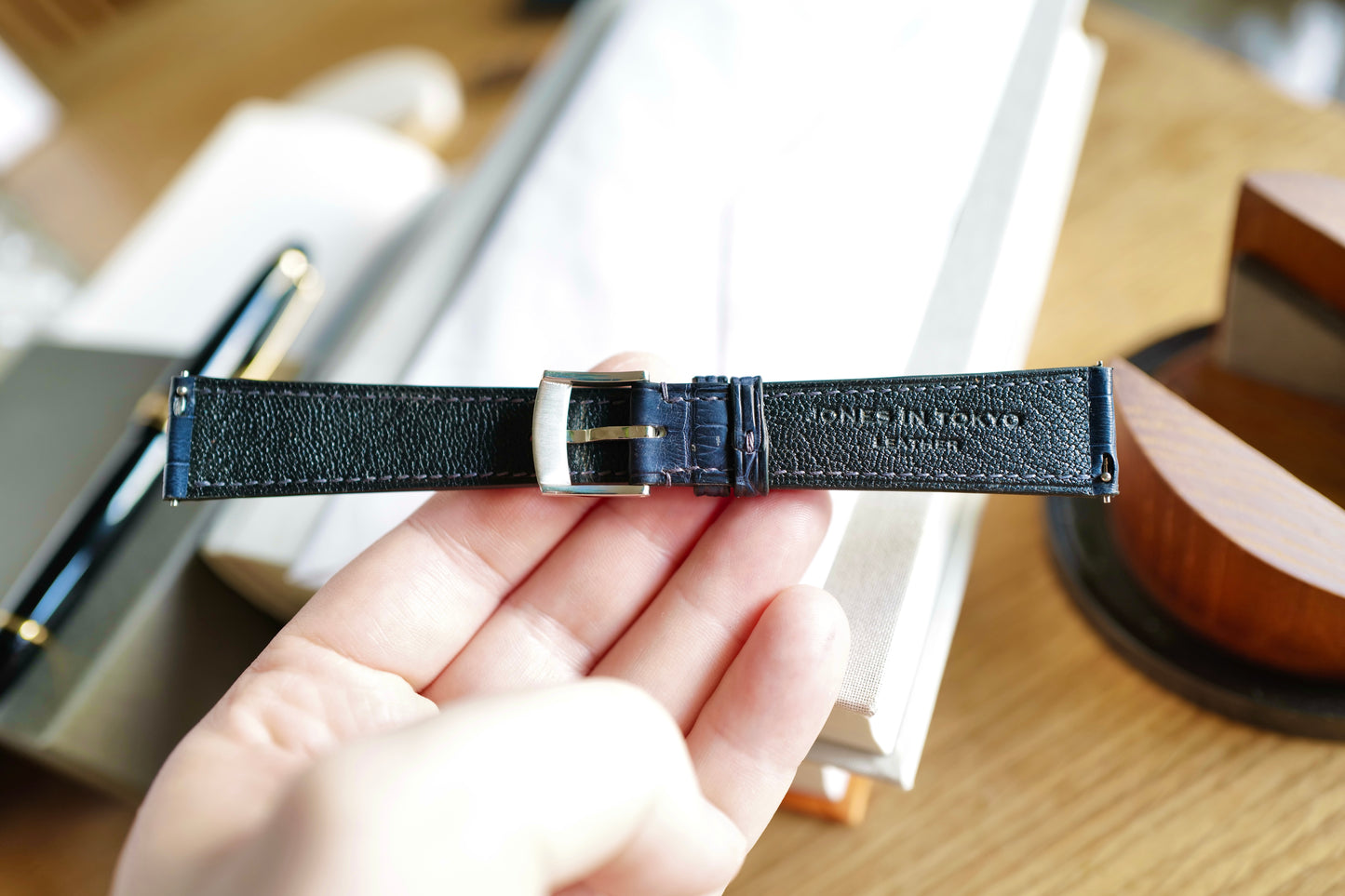 Deep slate blue crocodile strap