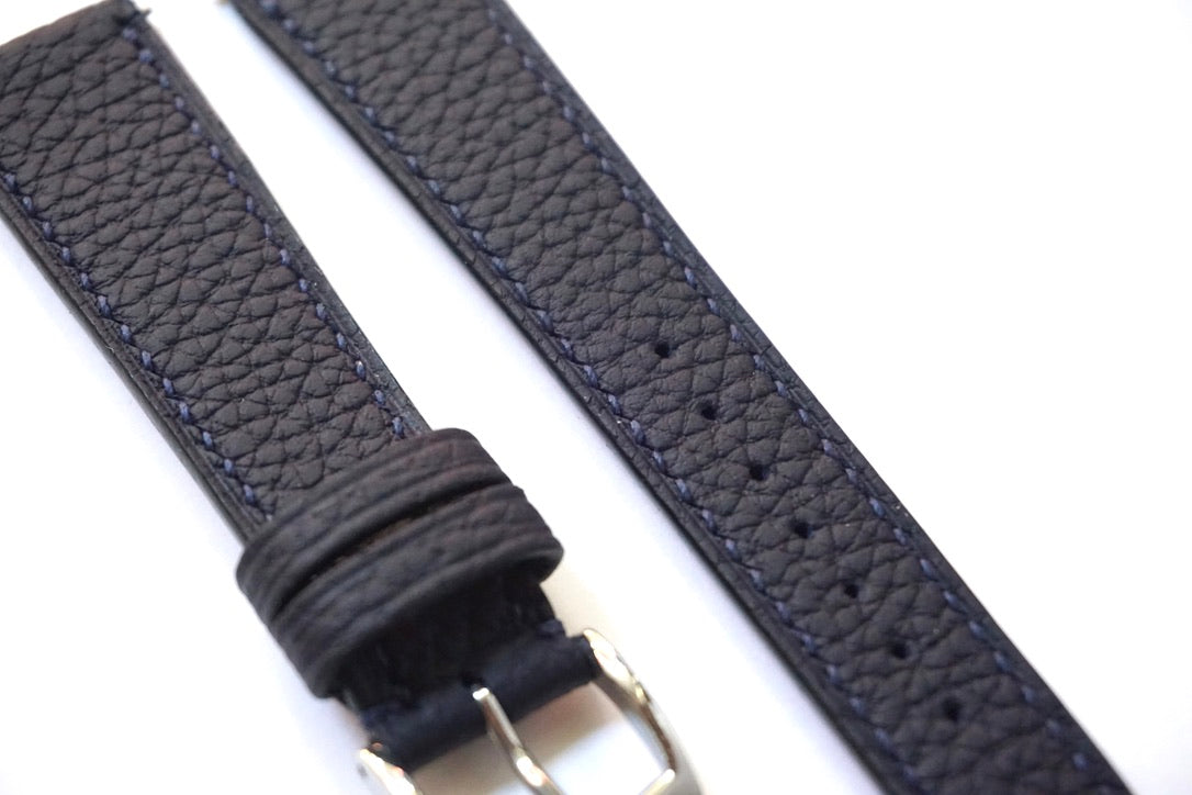 Navy Blue French Alpine calf leather watch strap. 12mm-24mm