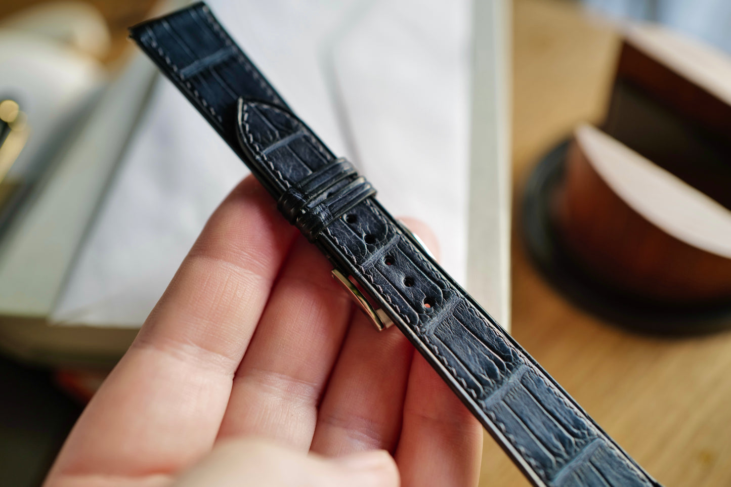 Deep slate blue crocodile strap