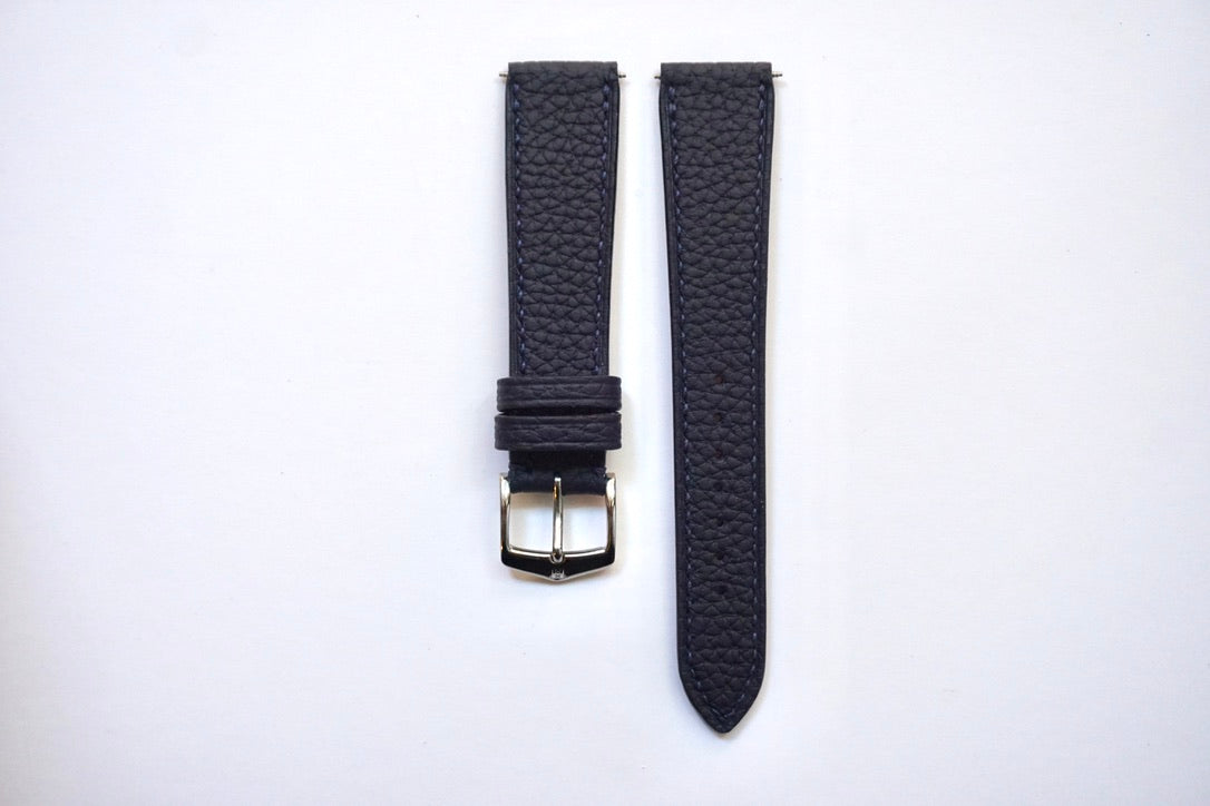 Navy Blue French Alpine calf leather watch strap. 12mm-24mm