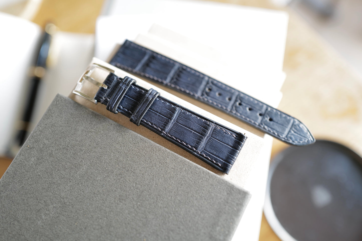 Deep slate blue crocodile strap